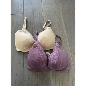 Women's Victoria's Secret Bras 32DDD Purple & Beige Plunge - Set of 2